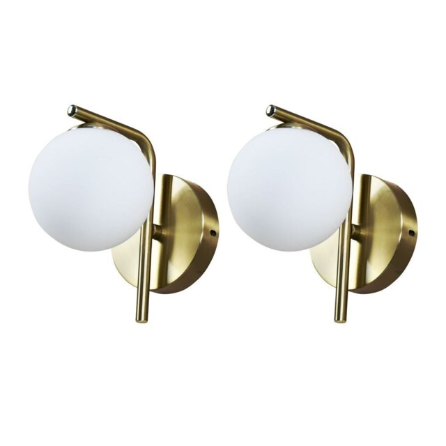 Set of 2 Grosvenor - Satin Brass Wall Lights with Glass Globes