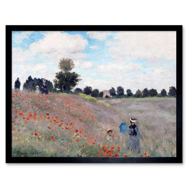 "Claude Monet Poppy Field Living Room Home Decor 12x16"" Framed Wall Art Print"