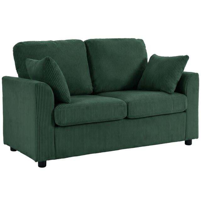 HOMCOM 2 Seater Sofa, Corduroy Small Couch with Spring Cushion, Dark Green