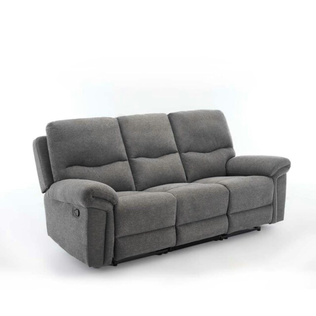 Fosse 3 Seater Manual Recliner Fabric Sofa Grey Dark Grey Three Seater