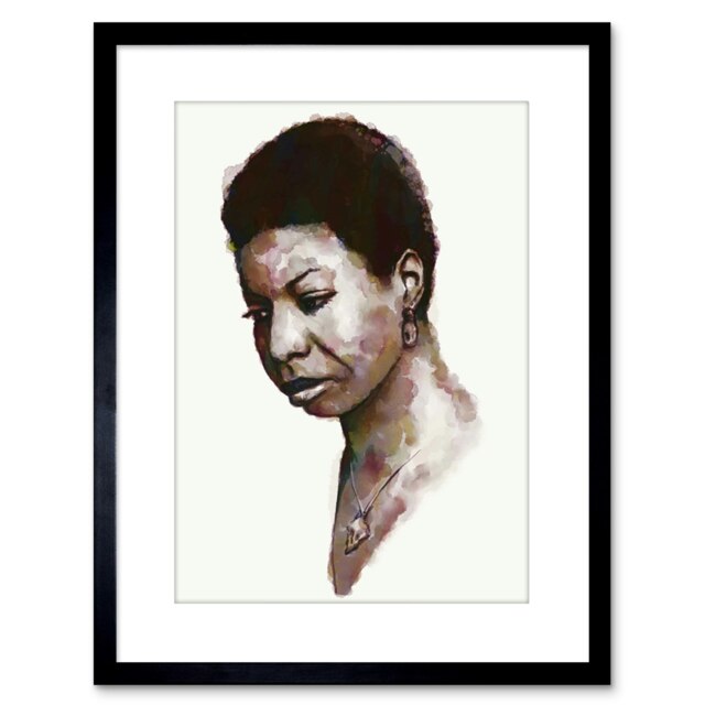 "Music Painting Portrait Nina Simone By Chris Evry 9x7"" Black Framed Wall Art Print"