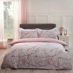 OHS Spring Blossom Floral Print Duvet Cover and Pillowcase Set, Double - Blush Pink