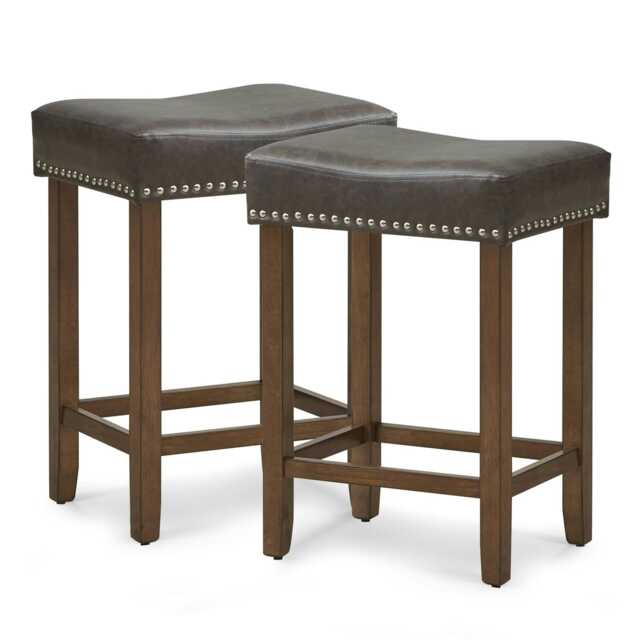 COSTWAY Set of 2 Bar Stools Saddle Stools PU Leather 60cm Brown Brown