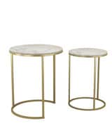 2Pc Round Nesting Stackable Sofa Side Bedside End Table Set Wood Top Metal Legs Multi White Marble Top with Gold Legs