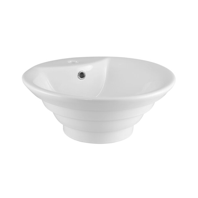 Round Tiered 1 Tap Hole Ceramic Countertop Vessel with Overflow - 460mm