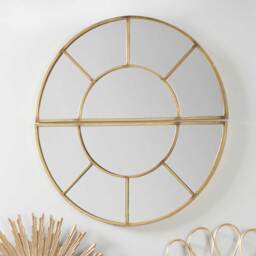 Antique Gold Two Piece Half Moon Round Wall Mirror