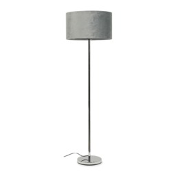 ValueLights Charlie Chrome Stem Floor Lamp Grey Velvet Shade and Bulb