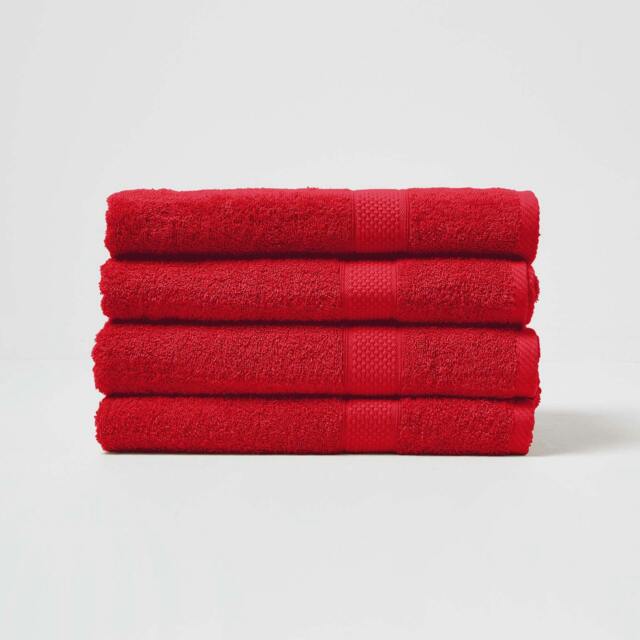 Homescapes Turkish Cotton Bath Towel Set of 4 - Red Red Bath towel 4