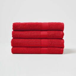 Homescapes Turkish Cotton Bath Towel Set of 4 - Red Red Bath towel 4