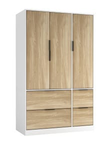 FUJI 3 Door 4 Drawer Wardrobe White White & Oak 117 x 55 x 8.5 1