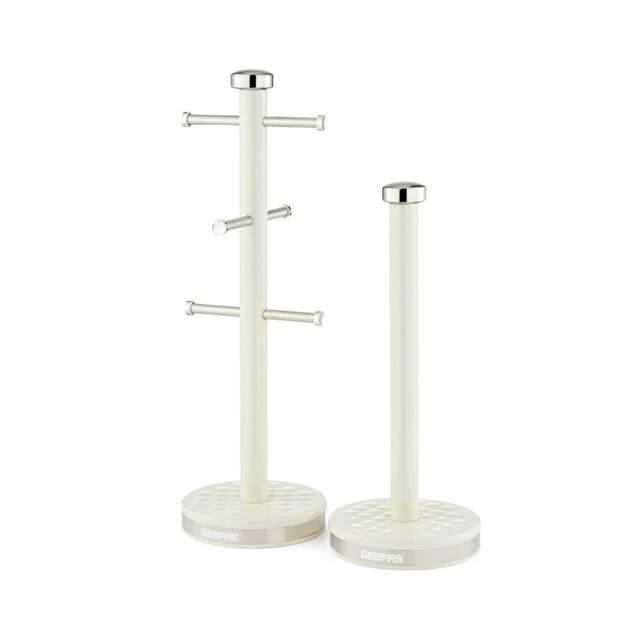 GEEPAS Argyle Mug Tree And Towel Pole Set - Cream
