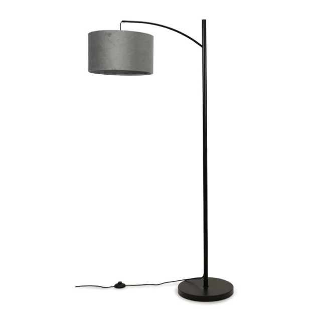 ValueLights Preto Black Metal Curve Stem Floor Lamp Grey Velvet Shade