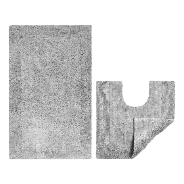 Elegance Reversible Heavyweight Bath Mat and Pedestal Set Silver Dove Grey