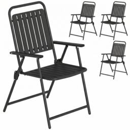 Outsunny Folding Garden Chairs Set of 4 with Plastic Seat and Back, Black Black Black 55W x 63D x 93H cm