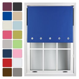 FURNISHED Blackout Roller Blinds with Round Eyelets Cut to Size Easy Fit Window Shade Blue Blue (W) 240cm x (L) 210cm