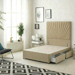 Sunburst Divan Bed with 2 Drawers & 54'' Floor Standing Headboard Linen Fabric Brown Wheat