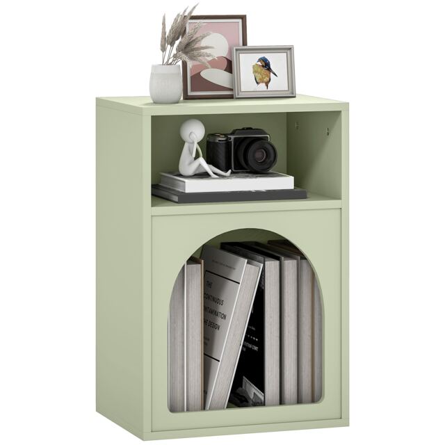 HOMCOM Bedside Table, Modern Bedside Cabinet with 2 Open Compartments and Unique Arch Design, Side Table for Living Room, Bedroom, Light Green Green