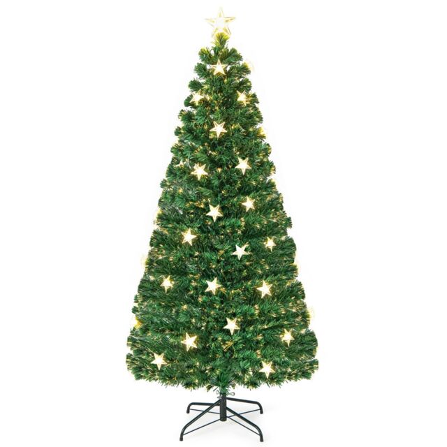 COSTWAY 6 FT Fiber Optic Artificial Christmas Tree 30 Star LED Lights & 8 Lighting Modes
