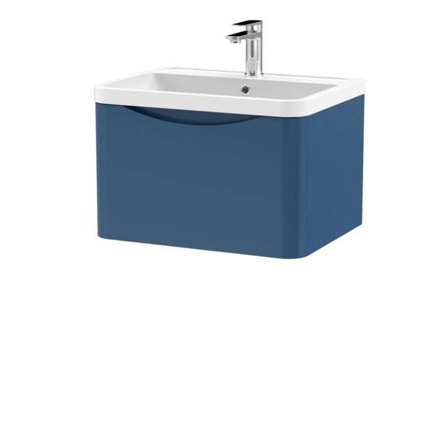 Balterley Arch Wall Hung 1 Drawer Bathroom Vanity Unit & Polymarble Basin Blue Satin Blue