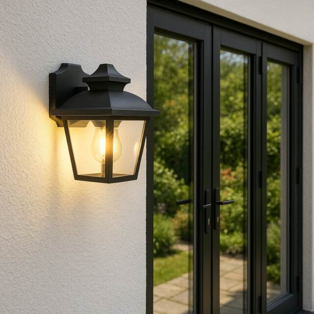 CGC HOPE Black Outdoor Wall Lantern Light Black Black Height: 24.5 cm, Width: 17 cm, Depth: 22.3 cm