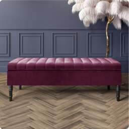Safar 137cm Ottoman Storage Bench - Naples Shoe Bench - Purple Lined Upholstery Storage Footstool