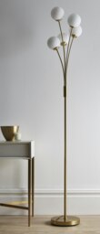 Mabel Satin Brass Floor Lamp with Opal White Stunning Shades Gold