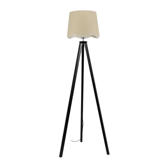 ValueLights Barbro Black Tripod Floor Lamp White Trim Scallop Shade and Bulb