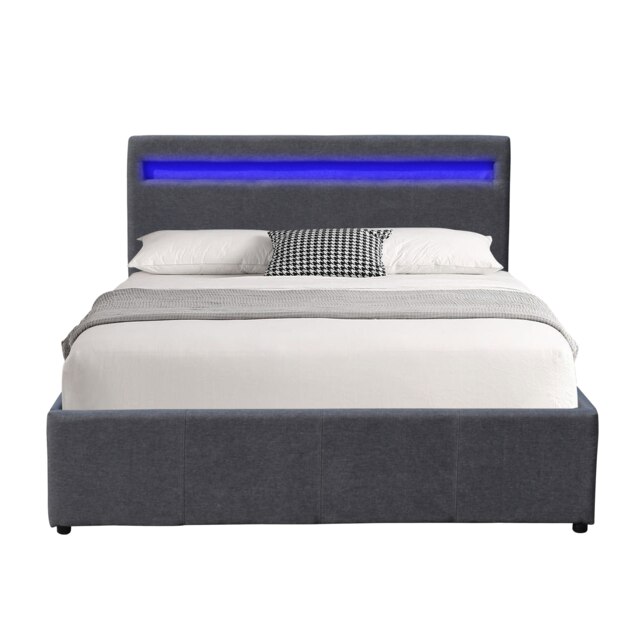 4ft Small Double Modern Gas Lift Ottoman Bed Frame with LED In Dark Grey