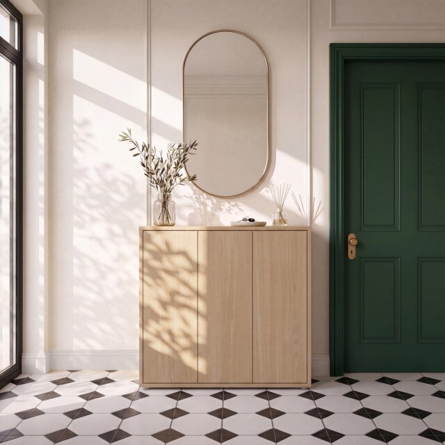 Alice Springs Shoe Cabinet with 3 Doors Push-to-Open in Elegancia Oak