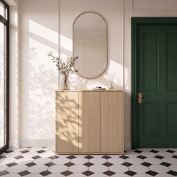 Alice Springs Shoe Cabinet with 3 Doors Push-to-Open in Elegancia Oak