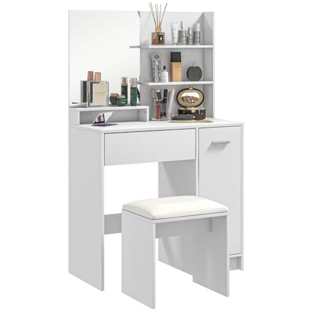 HOMCOM Dressing Table with Mirror and Stool, Makeup Desk for Bedroom, White