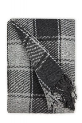 "Comfy Check Collection Recycled Cotton Throw in Charcoal (90"" x 100"")"