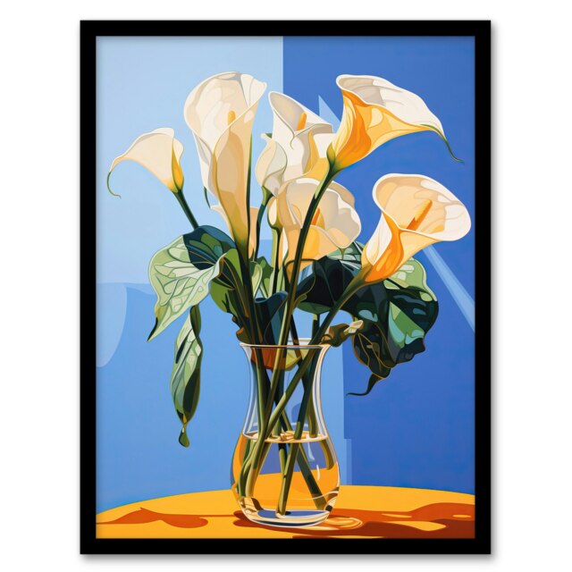 Luxurious Lily Calla Floral Yellow Home Decor Black Framed Wall Art Print A4