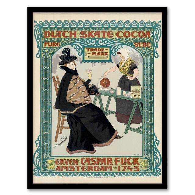 Johann Georg van Caspel Framed Wall Art Dutch Skate Cocoa Advert Home Décor