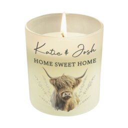 Personalised Highland Cow Frosted Glass Candle White 1