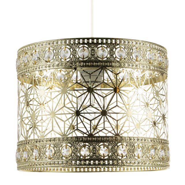 Moroccan Pendant Light Shade in Polished Gold with Clear Acrylic Beads