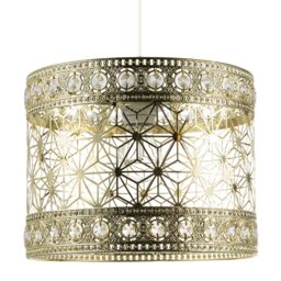 Moroccan Pendant Light Shade in Polished Gold with Clear Acrylic Beads