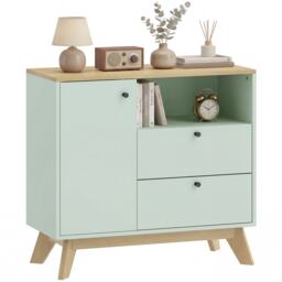 HOMCOM Sideboard, 80 cm Buffet Cabinet with 2 Drawers, Light Green and Oak Green Light Green and Oak 80W x 35D x 76.3H cm