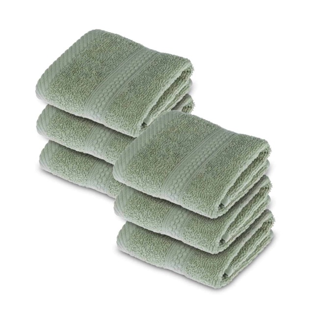 Homescapes Turkish Cotton Sage Green Face Cloth - Set of 6