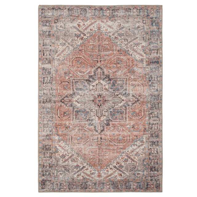 KUKOON Warm Terracotta Traditional Medallion Non Slip Washable Low Pile Rug 160cm x 230cm Multi