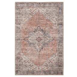 KUKOON Warm Terracotta Traditional Medallion Non Slip Washable Low Pile Rug 160cm x 230cm Multi