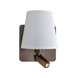 Bahia Wall Lamp with Large Back Plate E27 + Reading Light 3W LED with White Shade Bronze 4000K, 200lm,