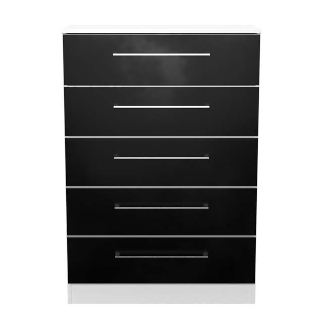 Gloucester 5 Drawer Chest of Drawers in Black Matt & White (Ready Assembled) Black Black Matt & White
