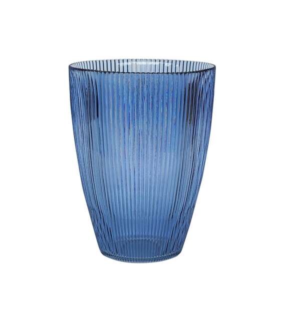 Ribbed Tall Vase - Glass - L18 x W18 x H24.5 cm - Navy Blue