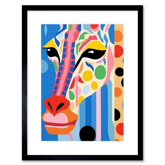 "I Woke Up Like This Giraffe Matisse Style 9x7"" Black Framed Wall Art Print"
