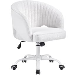Yaheetech Boucle Swivel Home Office Chair with Tufted Barrel Back-White White White One Size 1