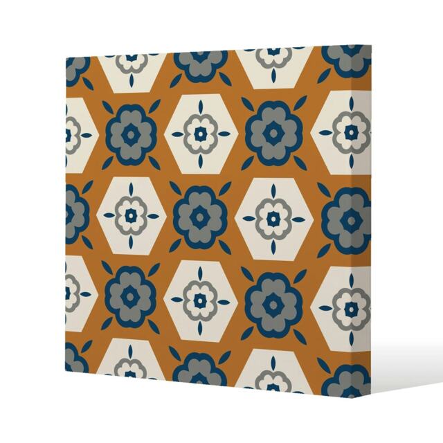 Rust orange background with gray, navy blue and beige (Canvas Print) Cream