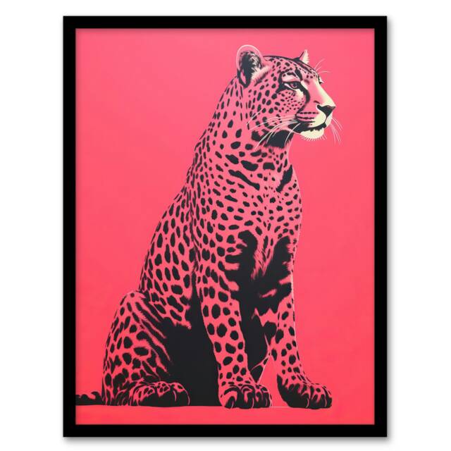Watermelon Pink Animal Bold Cheetah Home Decor Black Framed Wall Art Print A4