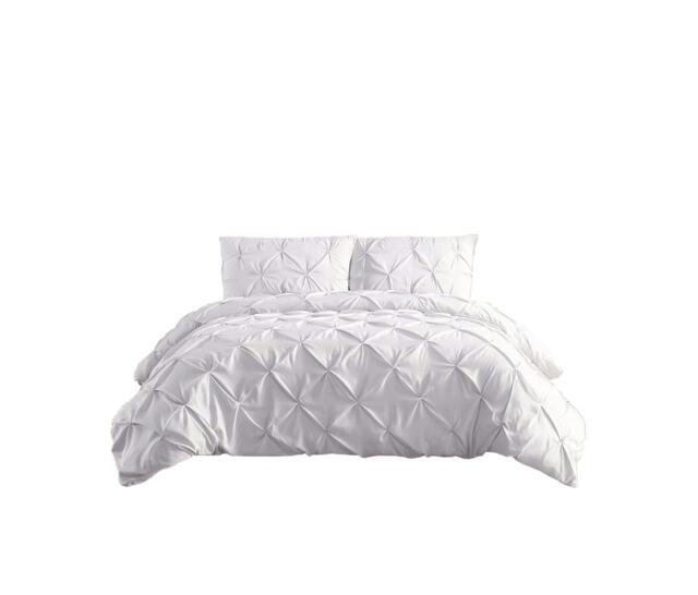 Pintuck Pinch Pleated Polycotton Duvet Cover And Pillowcase/s Set Bed Linen White White Single