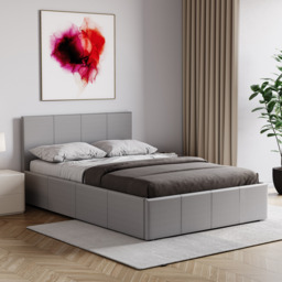 Vida Designs Lisbon 4ft Small Double Size Ottoman Bed Storage Faux Leather, Grey, 120 x 190cm